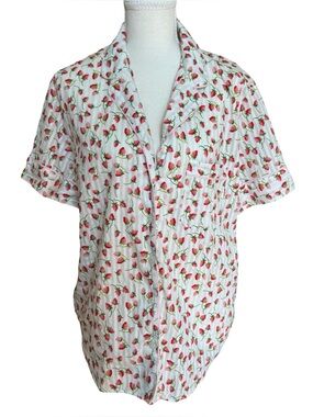 Victoria's Secret Pink Red Strawberry Stripe Cotton Pajama Sleep shirt Top only